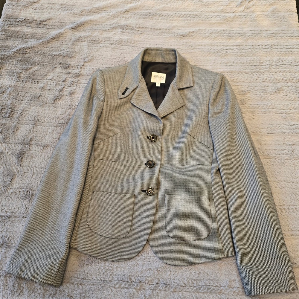 Armani Collezioni Womens Micro Houndstooth Blazer Jacket‎ Black White Size 2